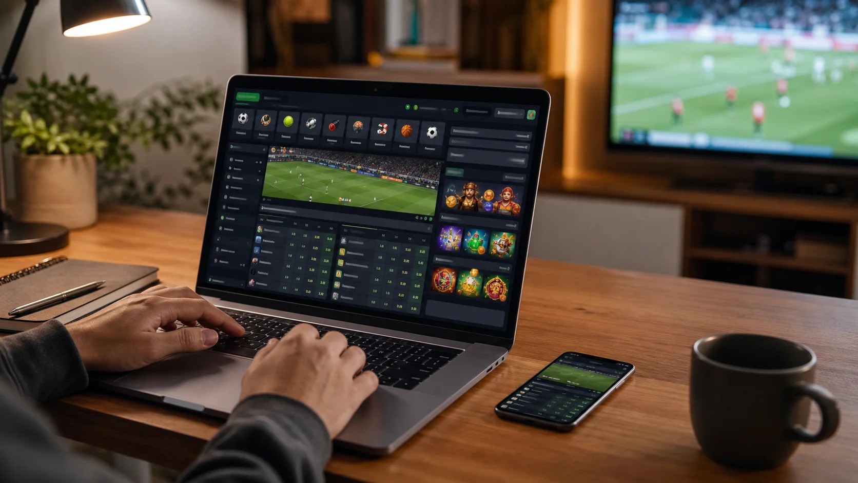 Plataforma platinumplay em notebook e celular com apostas esportivas e cassino online